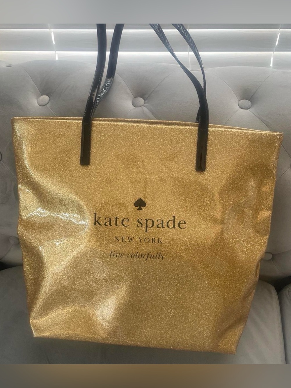 kate spade✨💛⭐️ Gold Glitter Tote with Black Handles